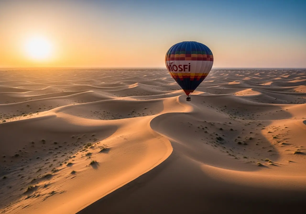 A magical desert hot air balloon ride over the Dubai dunes at sunrise.