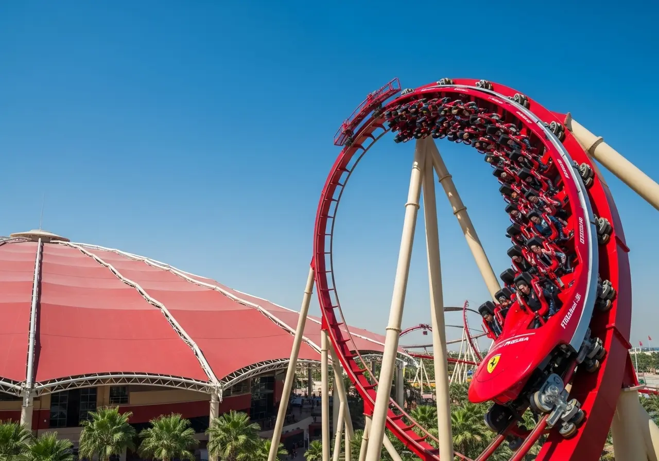 The world's fastest rollercoaster at Abu Dhabi Ferrari World during a tour.