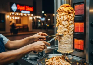 A vendor preparing a delicious shawarma on an authentic Abu Dhabi food tour.