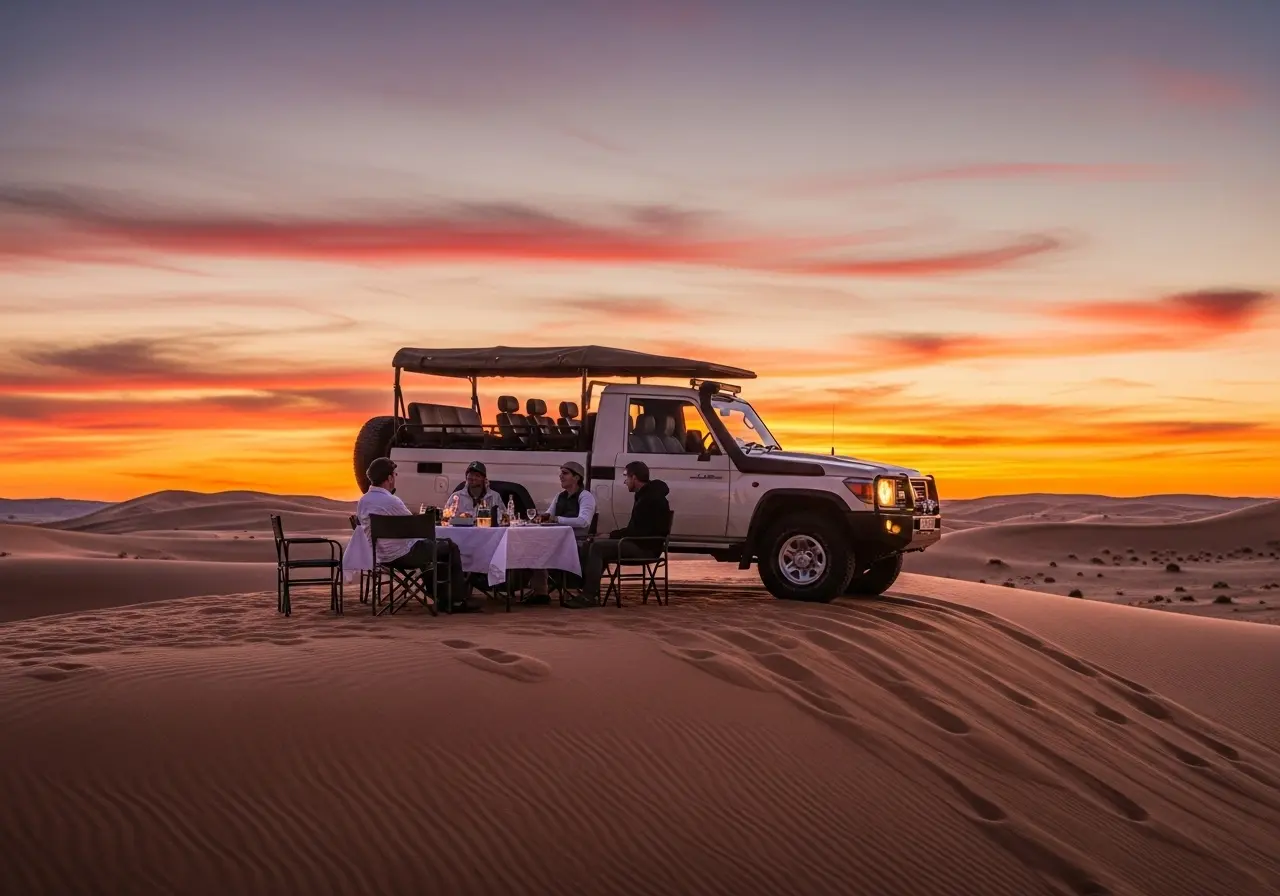 A beautiful, intimate dinner setup during a VIP Evening Desert Safari