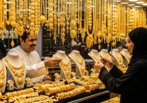 A dazzling display of gold at the Abu Dhabi Central Market during a tour