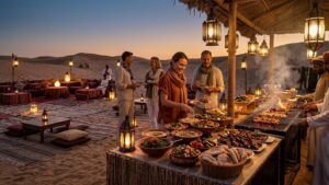 Evening desert safari with BBQ dinner at an Arabian desert camp